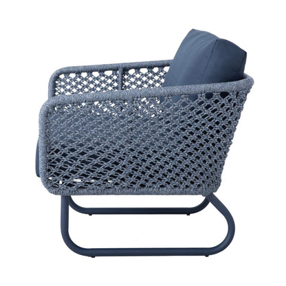 Sillón Napole Aluminio Color Azul Cuerda Náutica Azul Mixto Respaldo y Asiento Tapizado Tela Quaker Azul Marino