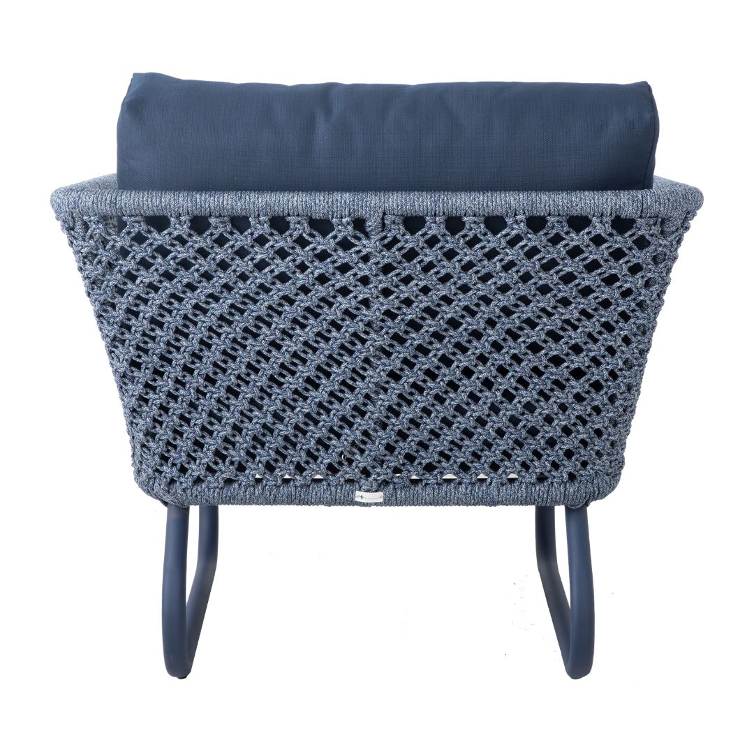 Sillón Napole Aluminio Color Azul Cuerda Náutica Azul Mixto Respaldo y Asiento Tapizado Tela Quaker Azul Marino