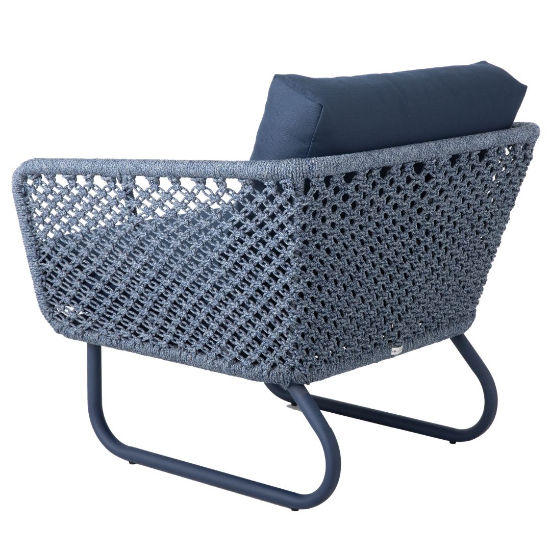 Sillón Napole Aluminio Color Azul Cuerda Náutica Azul Mixto Respaldo y Asiento Tapizado Tela Quaker Azul Marino