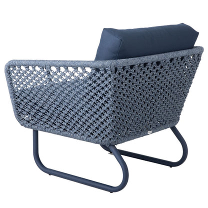 Sillón Napole Aluminio Color Azul Cuerda Náutica Azul Mixto Respaldo y Asiento Tapizado Tela Quaker Azul Marino