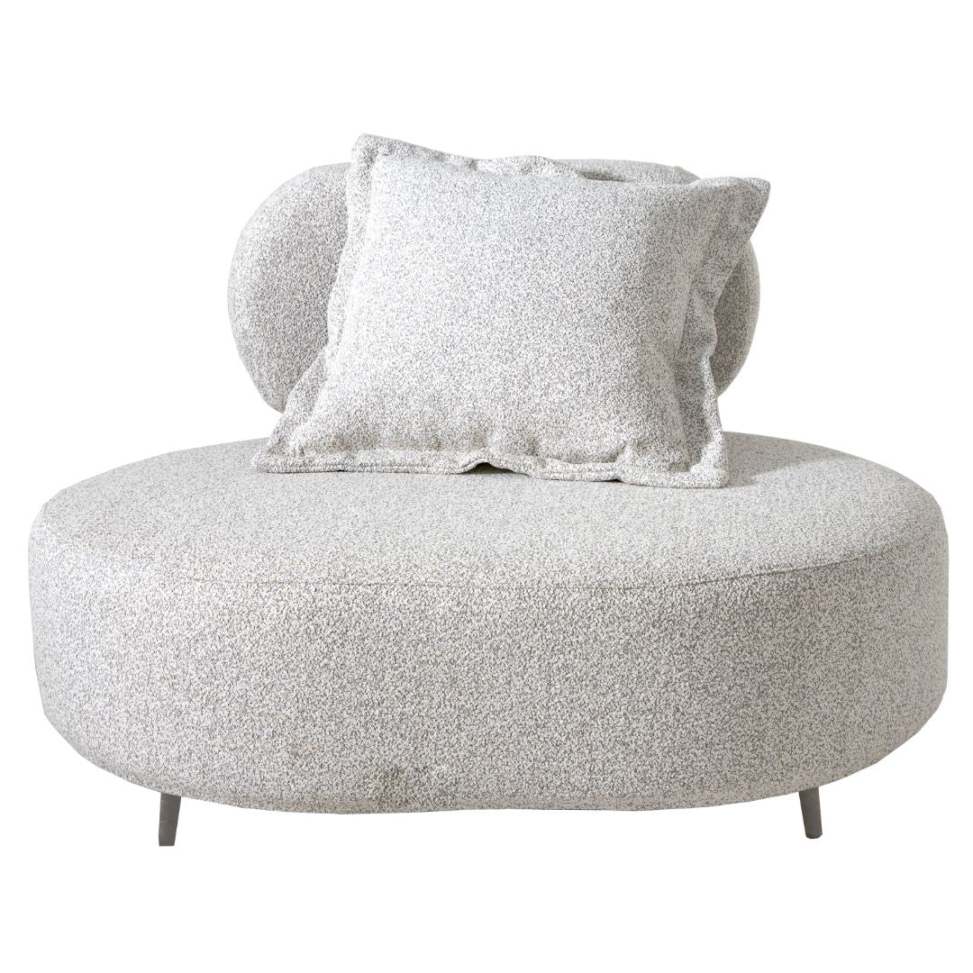 Nina Aluminum Armchair Fendi Color Backrest and Seat Upholstered in Boucle Fabric Nepal