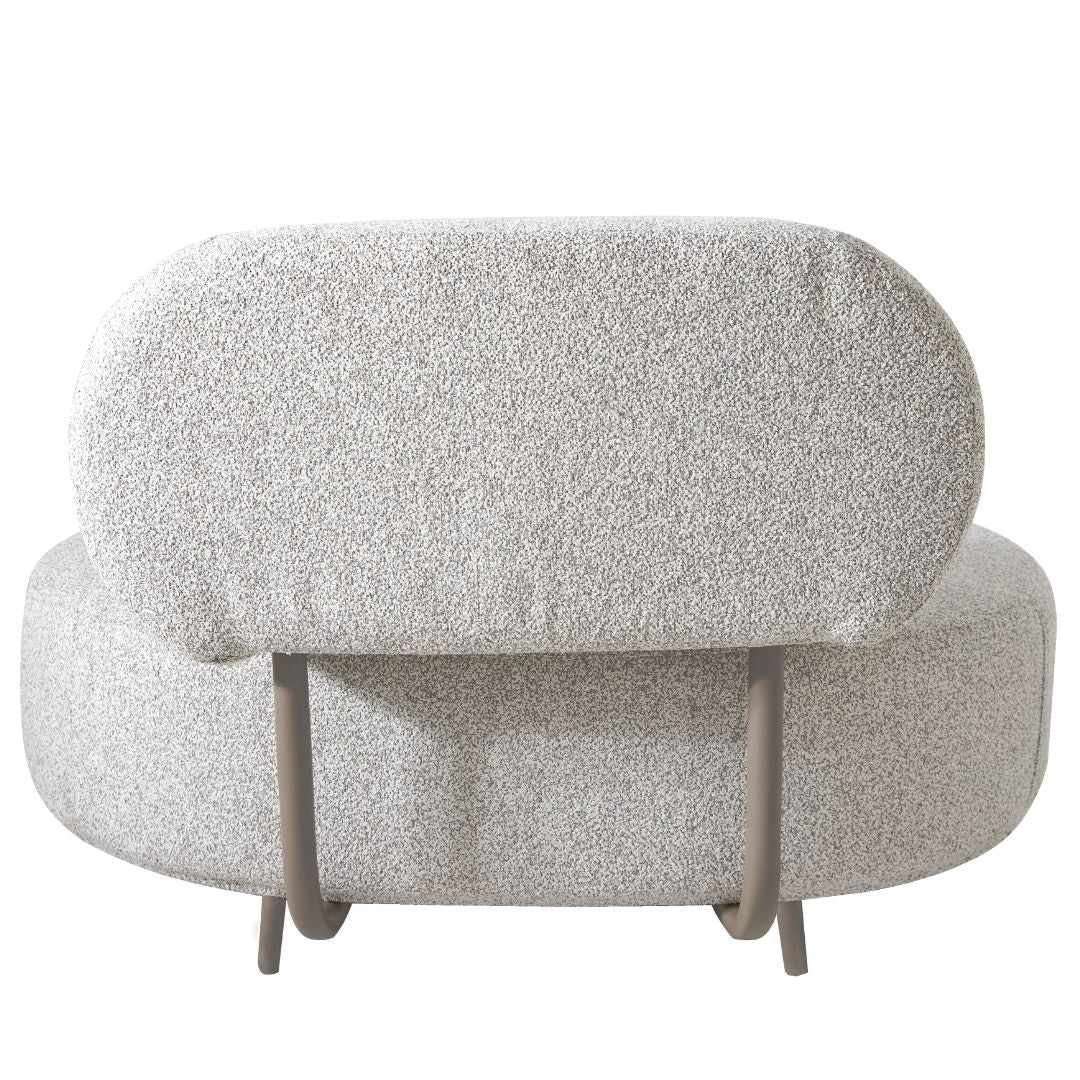 Nina Aluminum Armchair Fendi Color Backrest and Seat Upholstered in Boucle Fabric Nepal