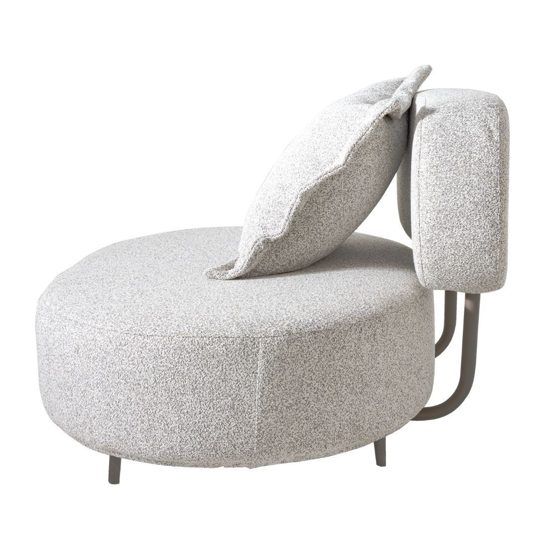 Nina Aluminum Armchair Fendi Color Backrest and Seat Upholstered in Boucle Fabric Nepal