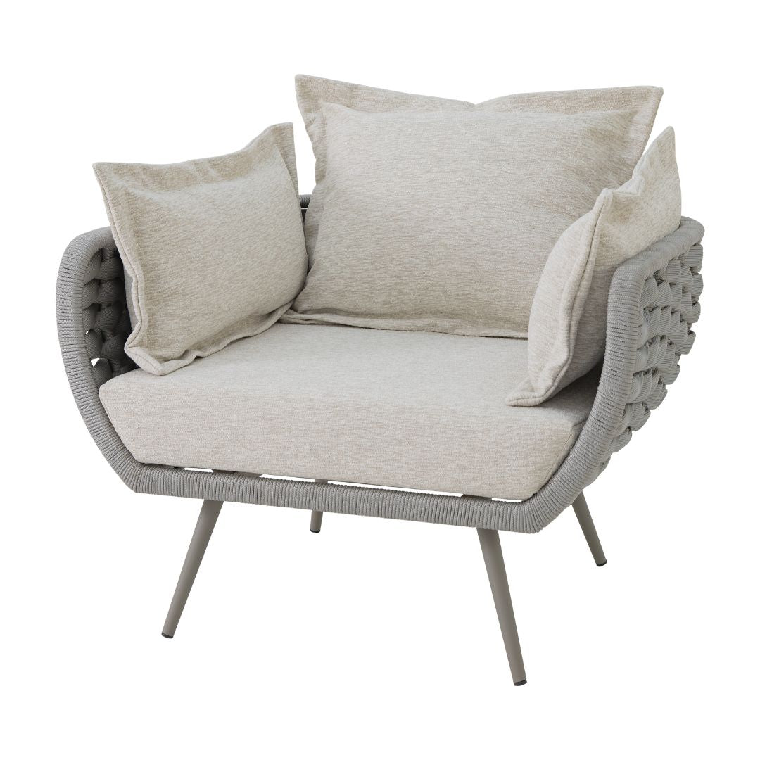 Ocean Armchair Aluminum Gray Color Nautical Knit Silver Color Upholstered Seat Quaker Sand Fabric