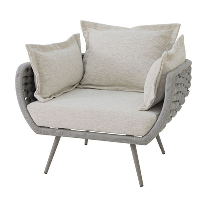 Ocean Armchair Aluminum Gray Color Nautical Knit Silver Color Upholstered Seat Quaker Sand Fabric
