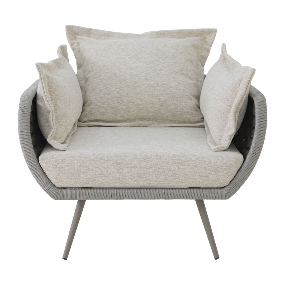 Ocean Armchair Aluminum Gray Color Nautical Knit Silver Color Upholstered Seat Quaker Sand Fabric