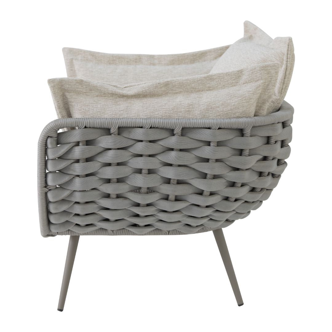 Ocean Armchair Aluminum Gray Color Nautical Knit Silver Color Upholstered Seat Quaker Sand Fabric