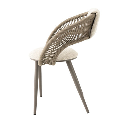 Penelope Armchair Champagne Color Aluminum Nautical Rope Sand Color Upholstered Backrest Boucle White Fabric