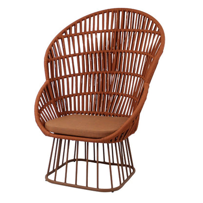 Queen Aluminum High Chair, Mixed Brown Color, Knitted Rope, Rust Color, Upholstered Seat, Rust Fabric