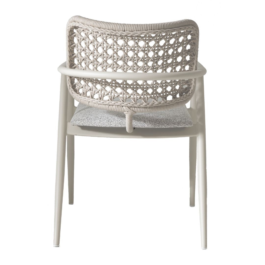 Sillón Ravena de Aluminio Color Beige Cuerda Náutica Color Arena Asiento Tapizado Tela Boucle Nepal