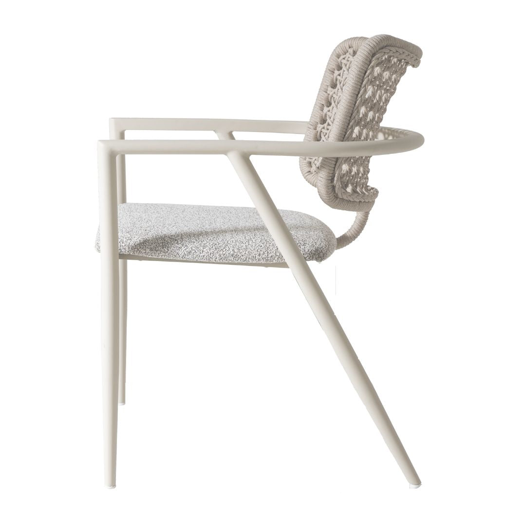 Sillón Ravena de Aluminio Color Beige Cuerda Náutica Color Arena Asiento Tapizado Tela Boucle Nepal