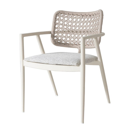 Sillón Ravena de Aluminio Color Beige Cuerda Náutica Color Arena Asiento Tapizado Tela Boucle Nepal