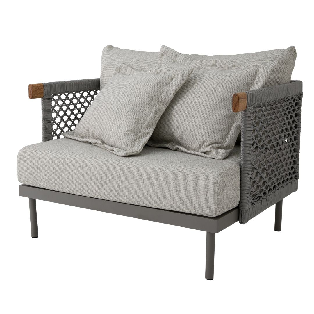 Refinement Armchair Aluminum Lead Color Nautical Rope Silver Color Upholstered Seat Tatami Fabric Grey Mix