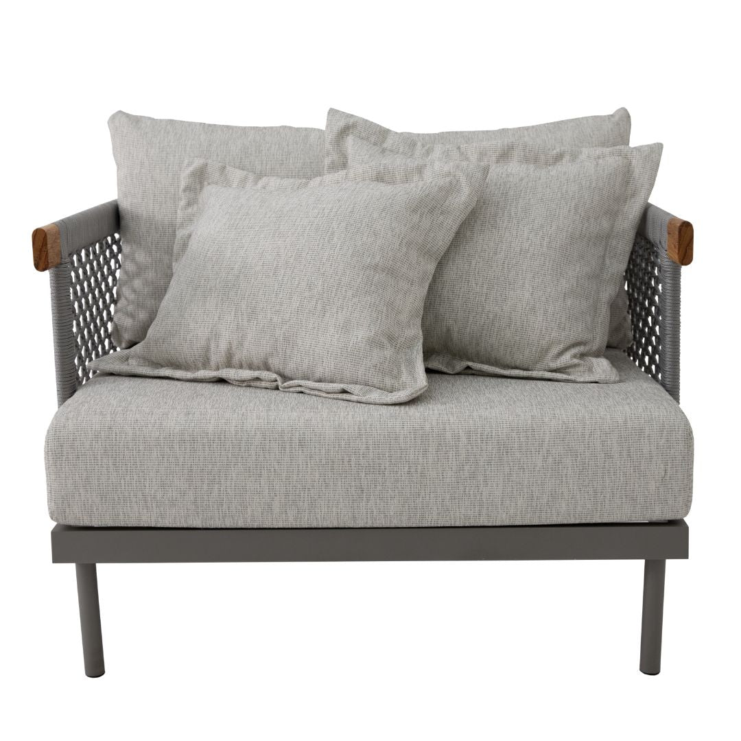 Refinement Armchair Aluminum Lead Color Nautical Rope Silver Color Upholstered Seat Tatami Fabric Grey Mix