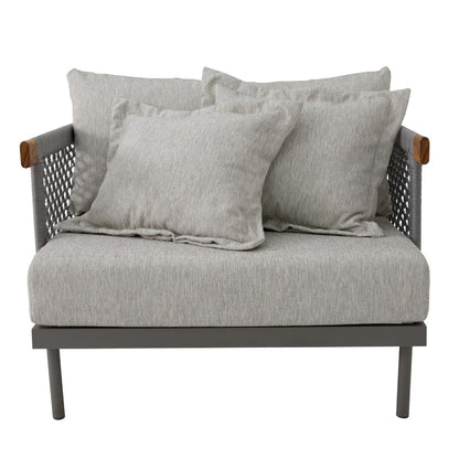 Refinement Armchair Aluminum Lead Color Nautical Rope Silver Color Upholstered Seat Tatami Fabric Grey Mix