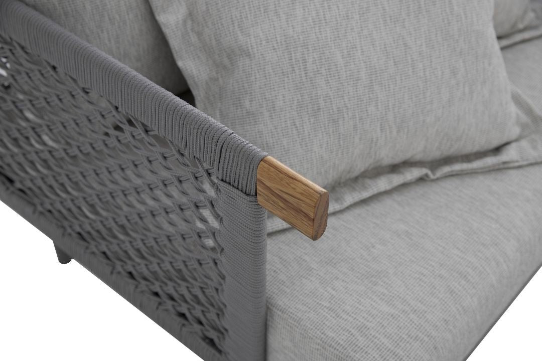 Refinement Armchair Aluminum Lead Color Nautical Rope Silver Color Upholstered Seat Tatami Fabric Grey Mix