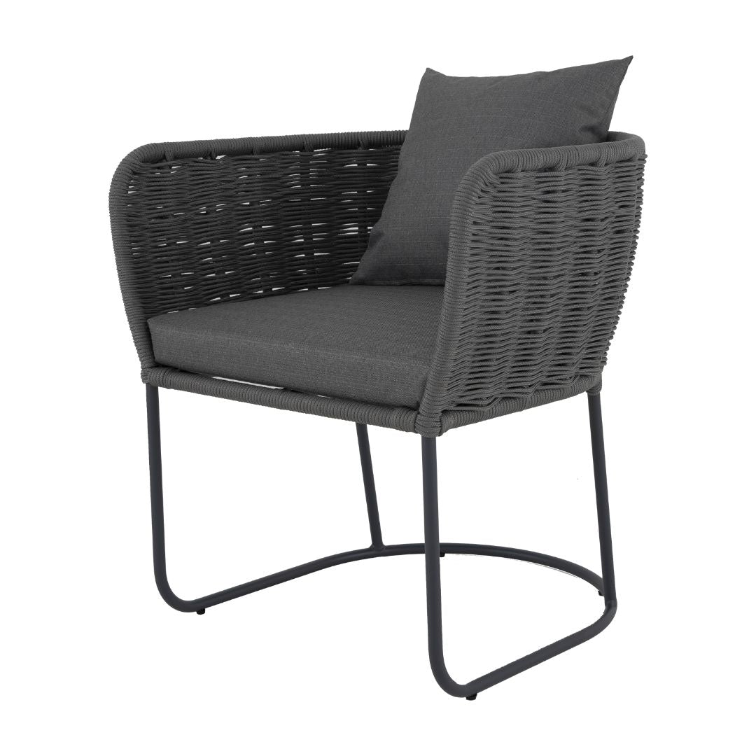 Susi Armchair Aluminum Lead Color Nautical Rope Gray Color Upholstered Seat Quaker Fabric Mixed Gray