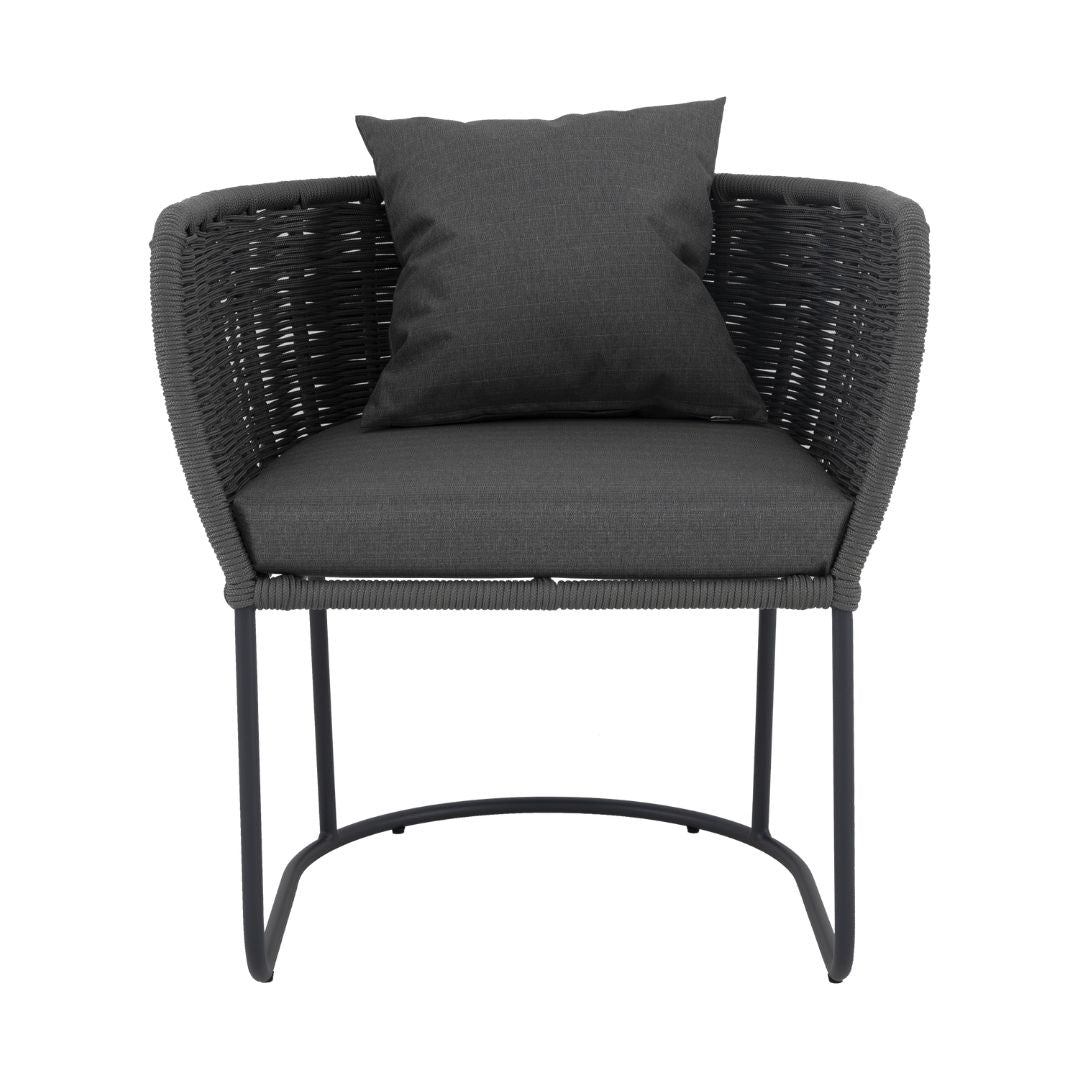 Susi Armchair Aluminum Lead Color Nautical Rope Gray Color Upholstered Seat Quaker Fabric Mixed Gray