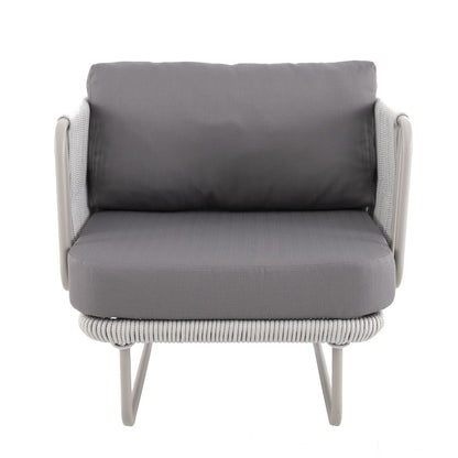 Veredas Armchair Champagne Color Aluminum Nautical Rope Ice Color Upholstered Seat Quaker Gray Fabric