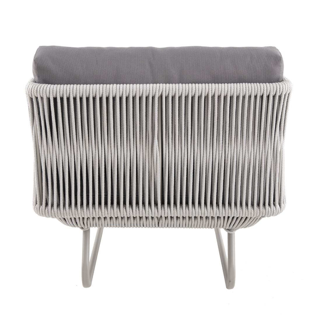 Veredas Armchair Champagne Color Aluminum Nautical Rope Ice Color Upholstered Seat Quaker Gray Fabric