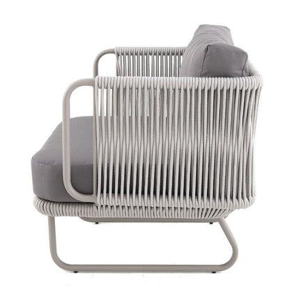 Veredas Armchair Champagne Color Aluminum Nautical Rope Ice Color Upholstered Seat Quaker Gray Fabric