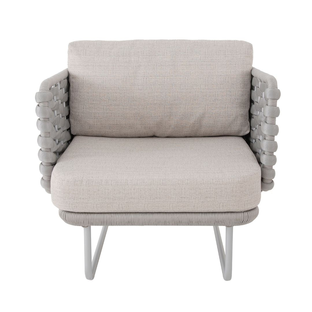 Sillón Veredas Aluminio Color Blanco Tejido Náutico Color Plata Asiento Tapizado Tela Quaker Mix Beige