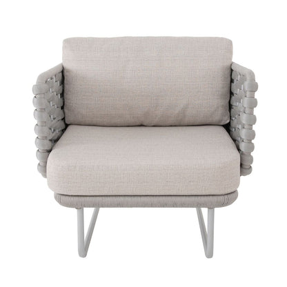 Sillón Veredas Aluminio Color Blanco Tejido Náutico Color Plata Asiento Tapizado Tela Quaker Mix Beige