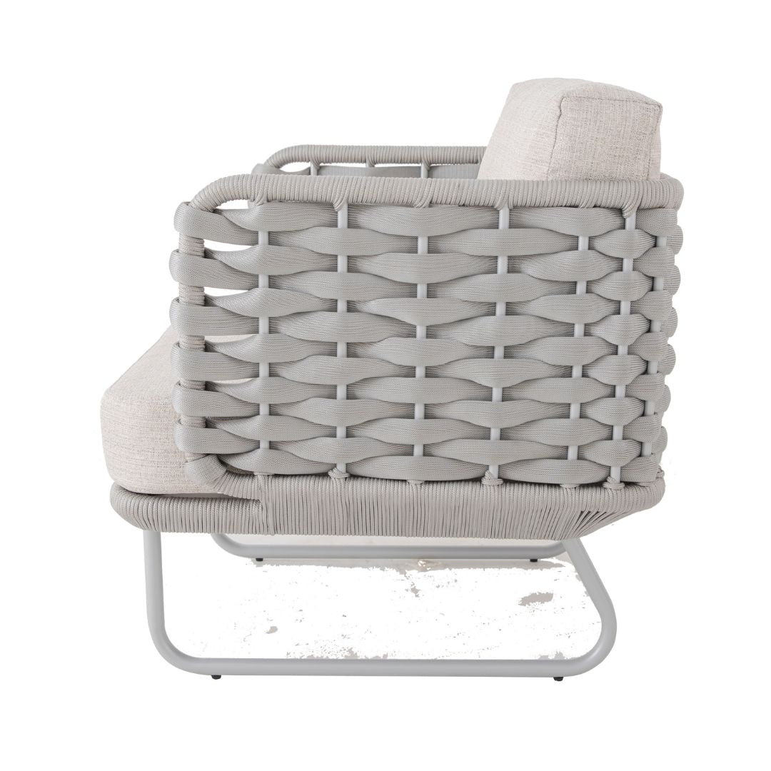 Sillón Veredas Aluminio Color Blanco Tejido Náutico Color Plata Asiento Tapizado Tela Quaker Mix Beige