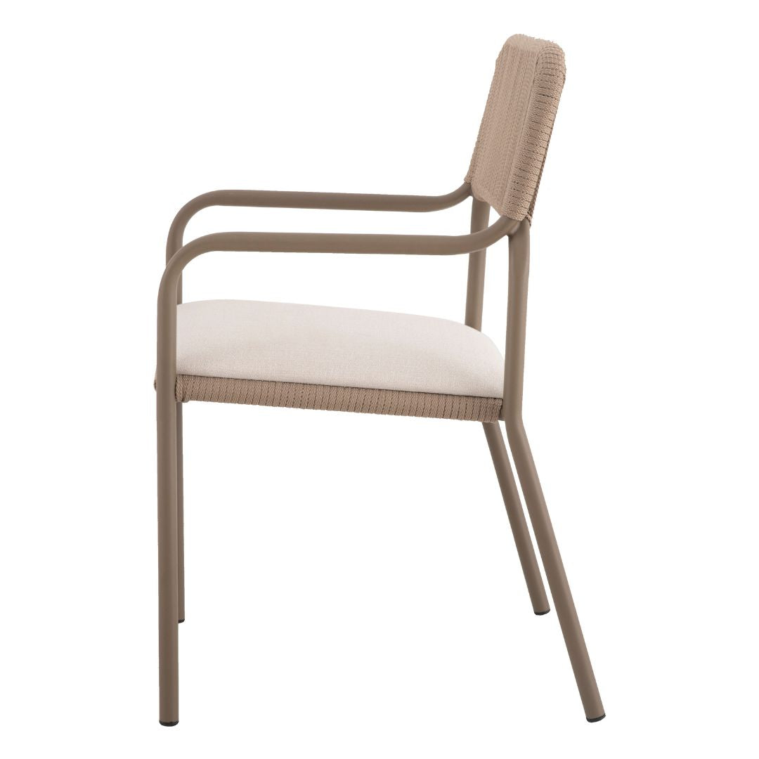Sillón Village Aluminio Fendi Color Cuerda Náutica Color Marrón Asiento Tapizado Tela Quaker Arena