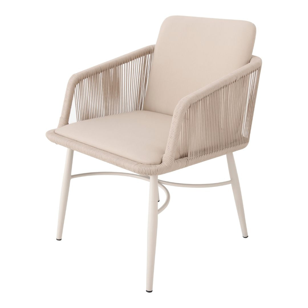 Sillón Villas Aluminio Color Beige Cuerda Náutica Color Arena Asiento Tapizado Capitán Tela Alabastro