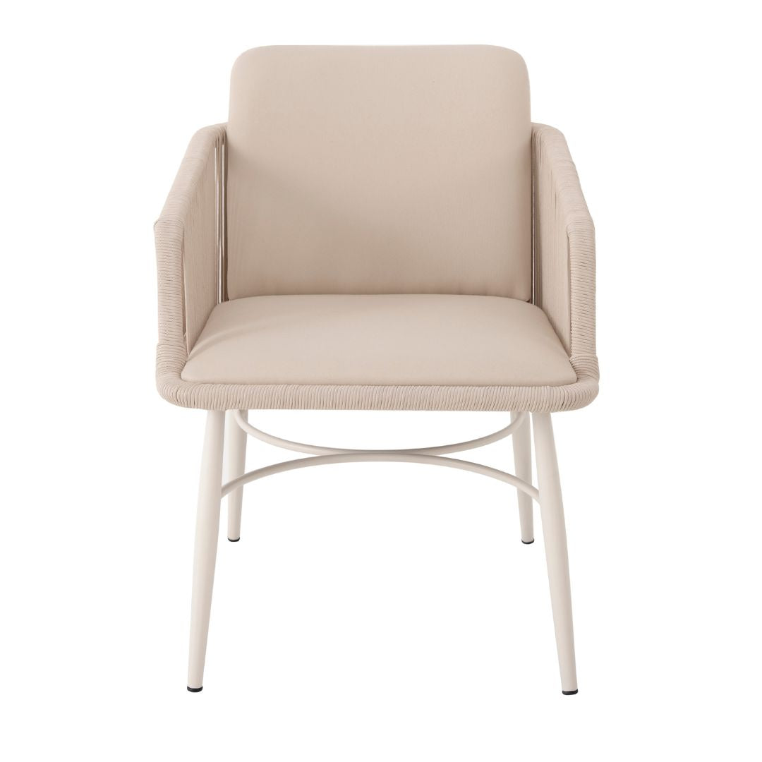 Sillón Villas Aluminio Color Beige Cuerda Náutica Color Arena Asiento Tapizado Capitán Tela Alabastro