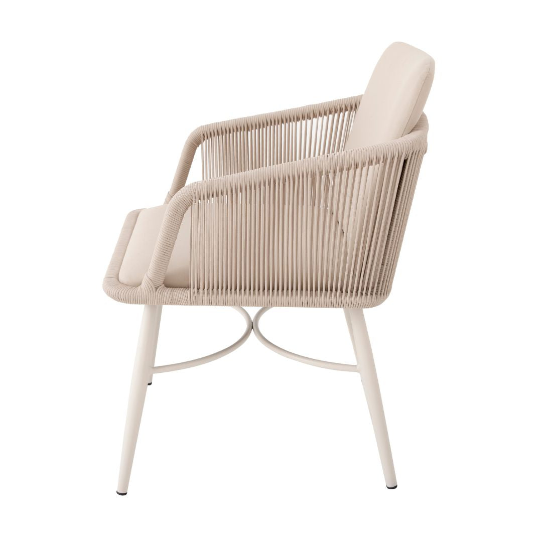 Sillón Villas Aluminio Color Beige Cuerda Náutica Color Arena Asiento Tapizado Capitán Tela Alabastro