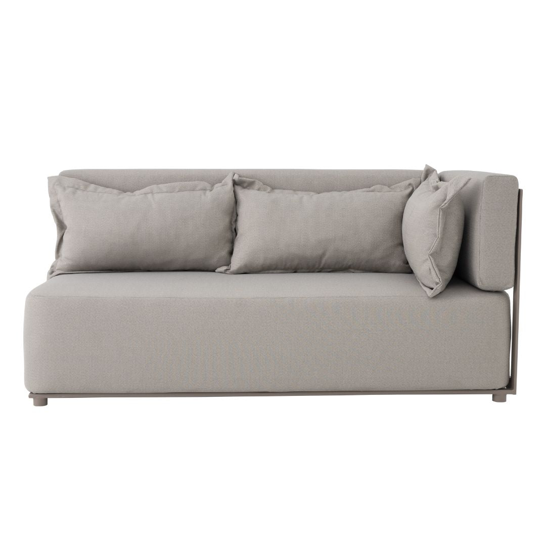 Sofá Angra de Aluminio Color Champán Respaldo y Asiento Tapizado en Tela Quaker Dublin Tweed