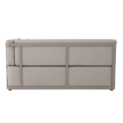 Sofá Angra de Aluminio Color Champán Respaldo y Asiento Tapizado en Tela Quaker Dublin Tweed