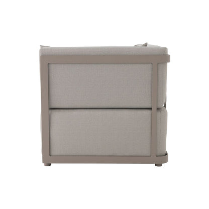 Sofá Angra de Aluminio Color Champán Respaldo y Asiento Tapizado en Tela Quaker Dublin Tweed