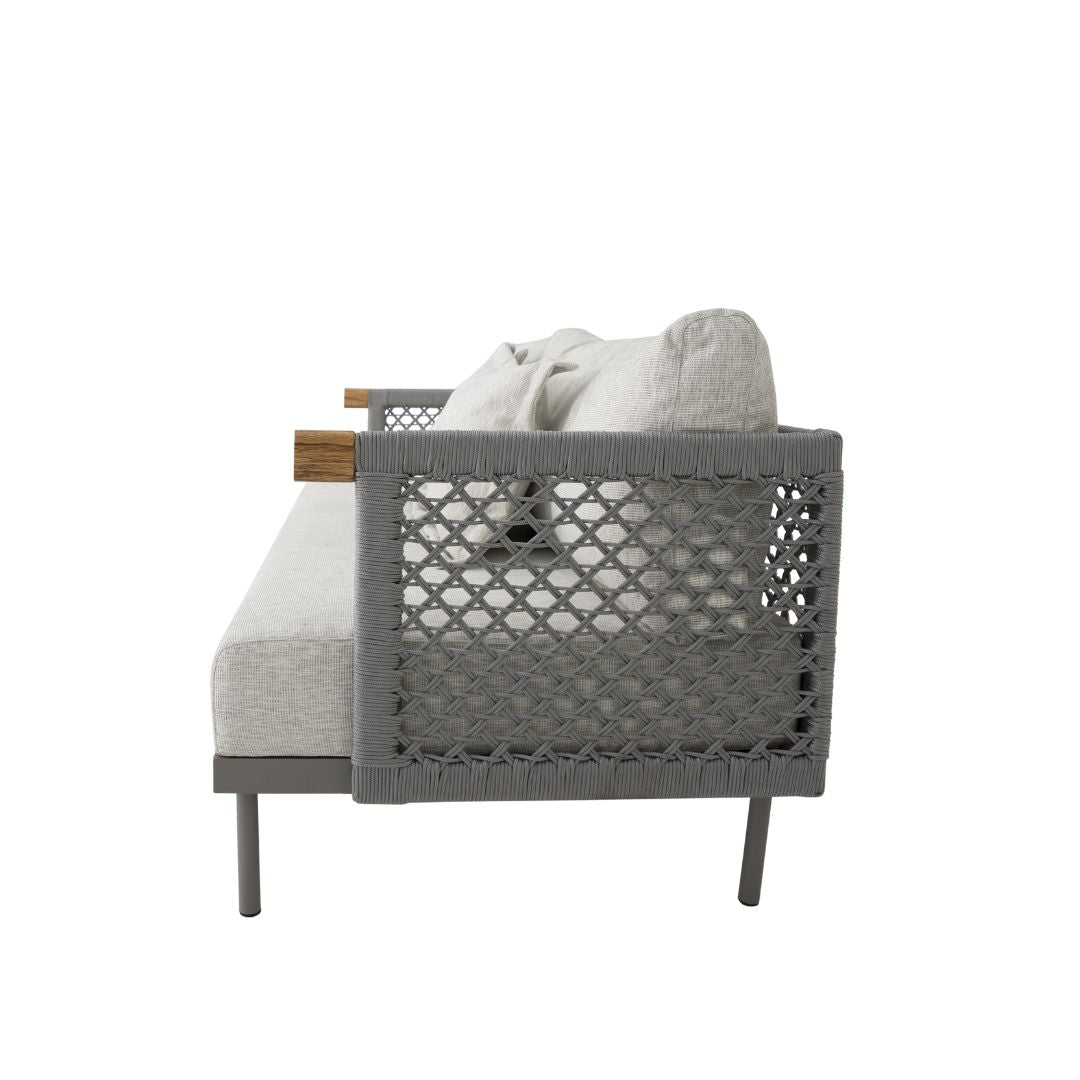 Refinement Sofa Aluminum Lead Color Nautical Rope Navy Blue Color Backrest and Seat Upholstered Tatami Fabric Grey Mix