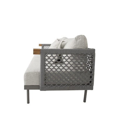 Refinement Sofa Aluminum Lead Color Nautical Rope Navy Blue Color Backrest and Seat Upholstered Tatami Fabric Grey Mix