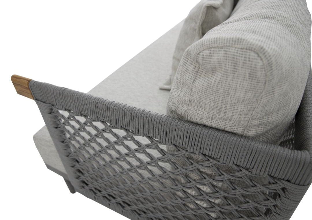 Refinement Sofa Aluminum Lead Color Nautical Rope Navy Blue Color Backrest and Seat Upholstered Tatami Fabric Grey Mix
