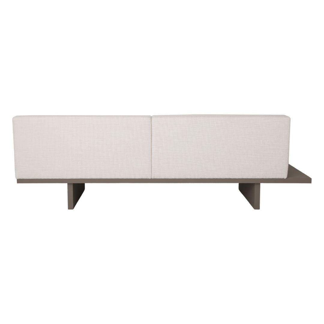 Sofá Victus con Bandeja sin Brazos Aluminio Color Champán Respaldo y Asiento Tapizado en Tela Doble Blanco