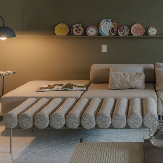 Chaise Rolinho Alumínio Cor Taupe Assento Estofado Tecido Evian Granizo