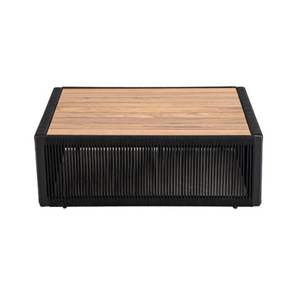Mesa de Centro Riviera 90x70cm Freijó Madera Aluminio Color Negro Cuerda Náutica Negro