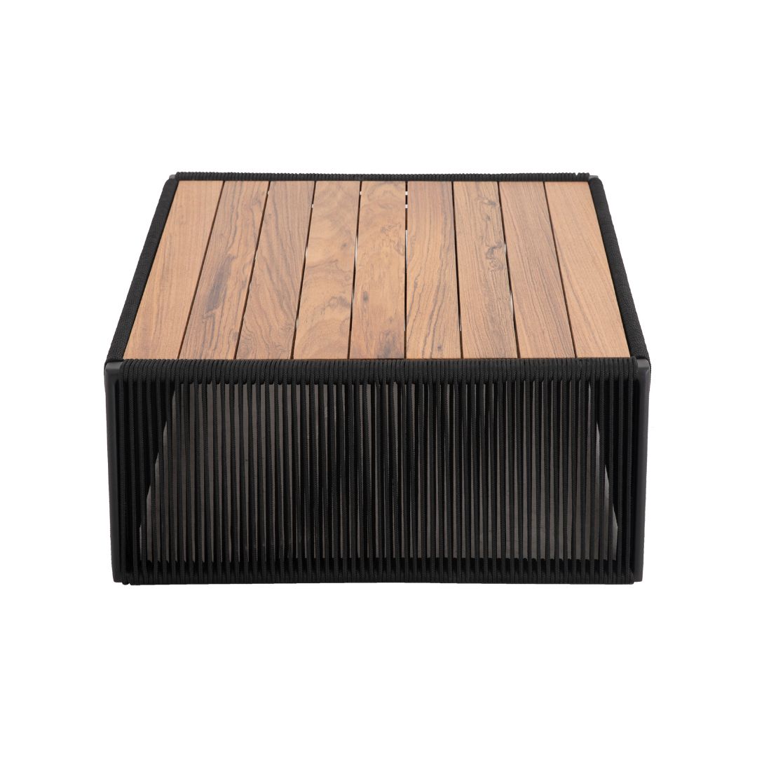 Mesa de Centro Riviera 90x70cm Freijó Madera Aluminio Color Negro Cuerda Náutica Negro