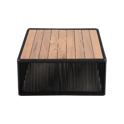 Mesa de Centro Riviera 90x70cm Freijó Madera Aluminio Color Negro Cuerda Náutica Negro