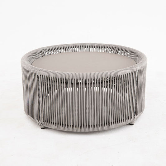 Mesa de Centro Copacabana 65cm Alumínio Cor Bege Corda Náutica Cor Areia