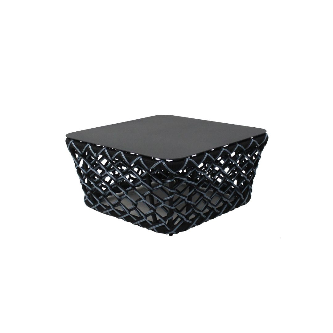 Costa Rica Coffee Table 72x72cm Aluminum Lead Color Nautical Rope Color Black and Grayish Blue