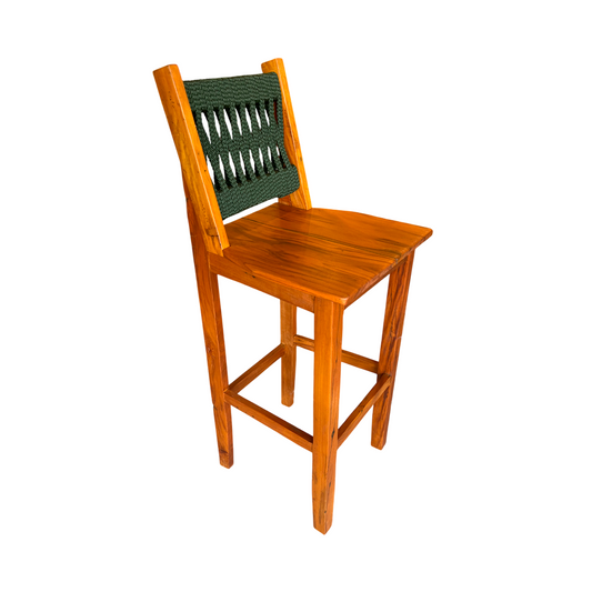 Solid Wood and Nautical Rope Stool in Blue