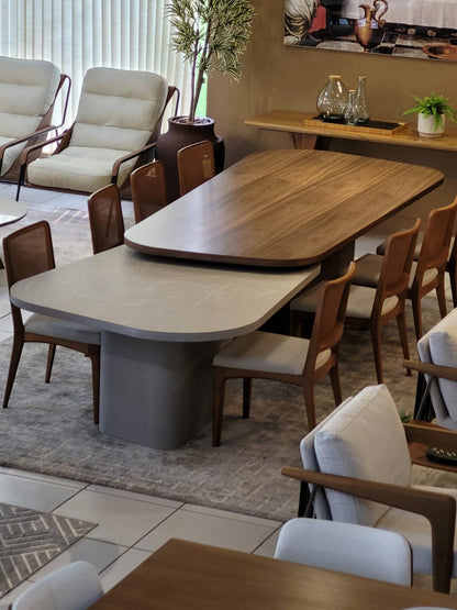 Mesa de Jantar Extensível Florença e Gran Florença Madeira Cor Jequitibá 58 Formica TS Cor Rochedo Laca Cor Fendi