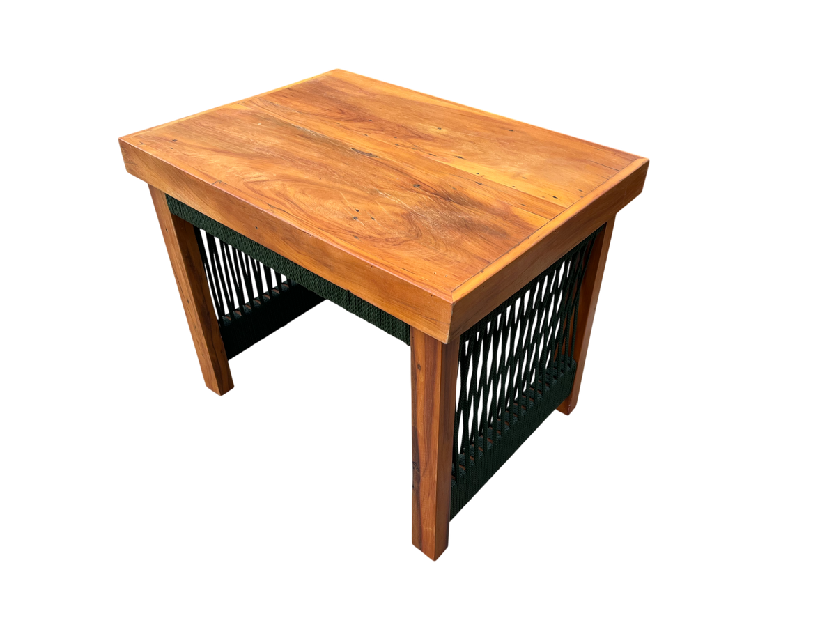 Mesa de Centro Lux 60x40cm Madeira Maciça e Corda Náutica Verde Musgo
