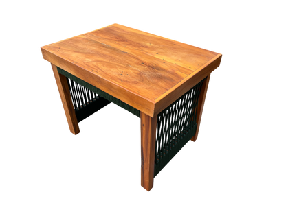 Mesa de Centro Lux 60x40cm Madeira Maciça e Corda Náutica Verde Musgo