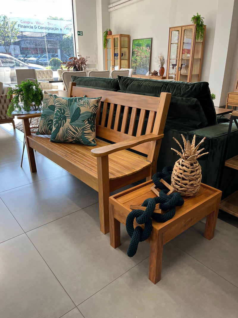 Straight Slatted Bench in Solid Wood